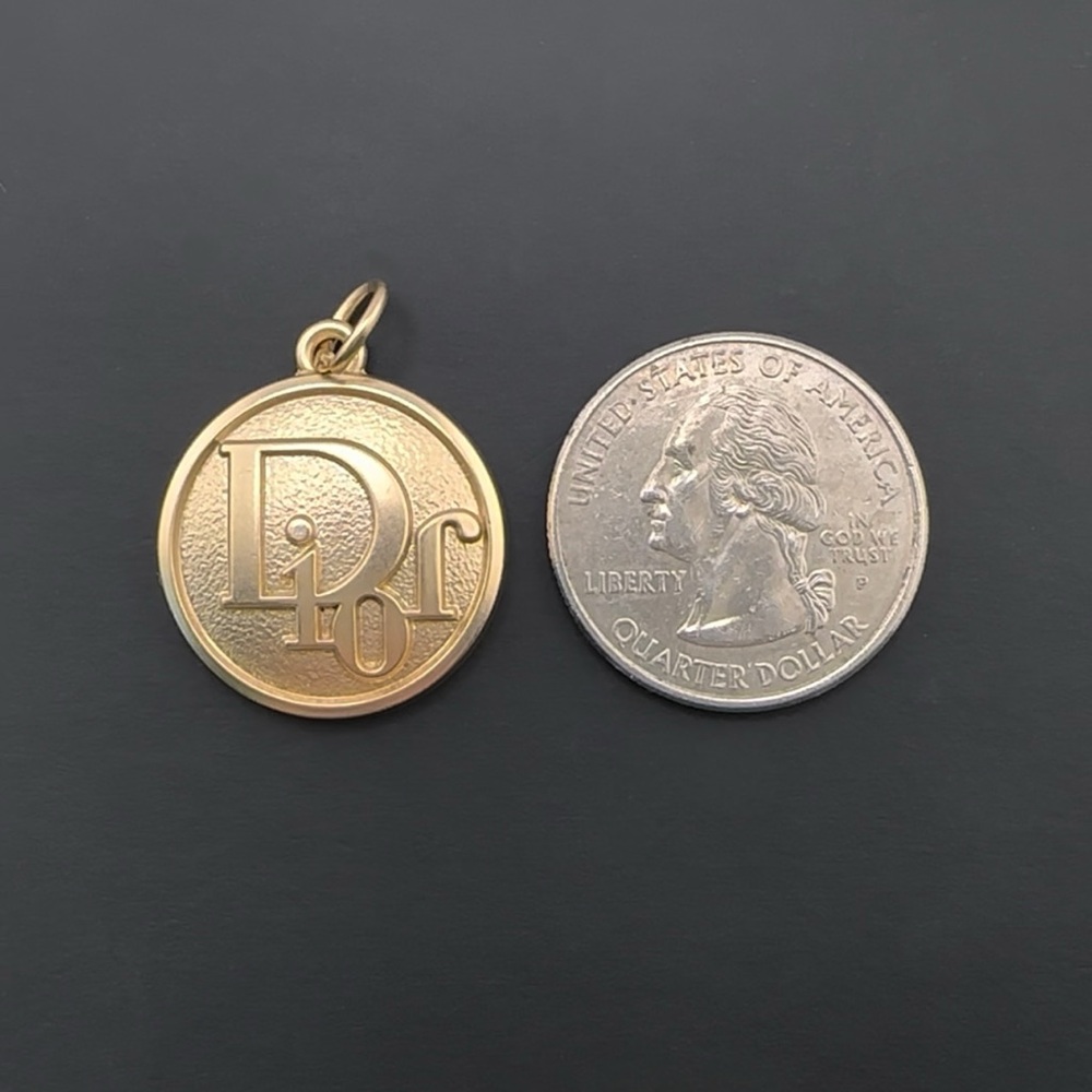 AUTHENTIC CHRISTIAN DIOR GOLD TONE ROUND ZIPPER PULL PENDANT - Picture 3 of 5